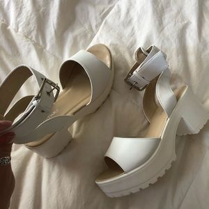 Women’s chunky white sandals/heels